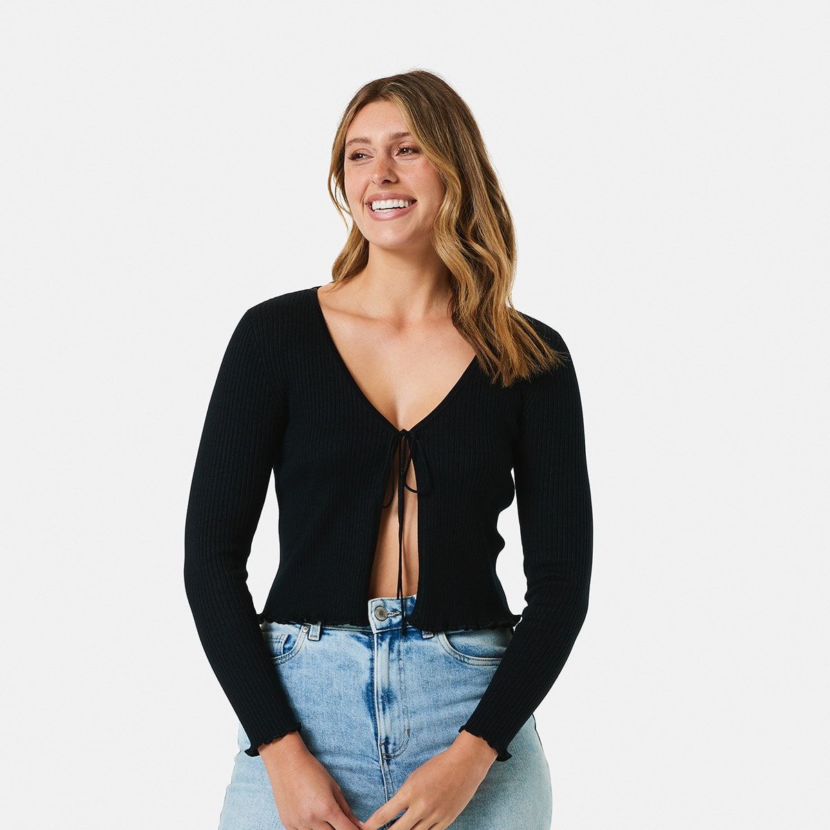 Long Sleeve True Knit Tie Front Top