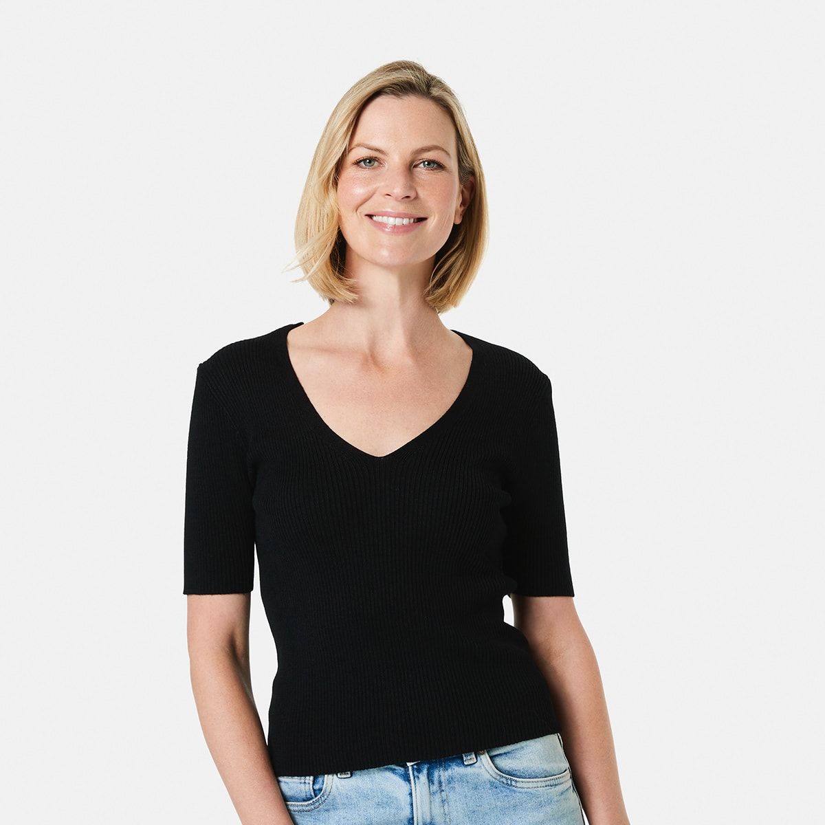 Short Sleeve V Neck True Knit Top