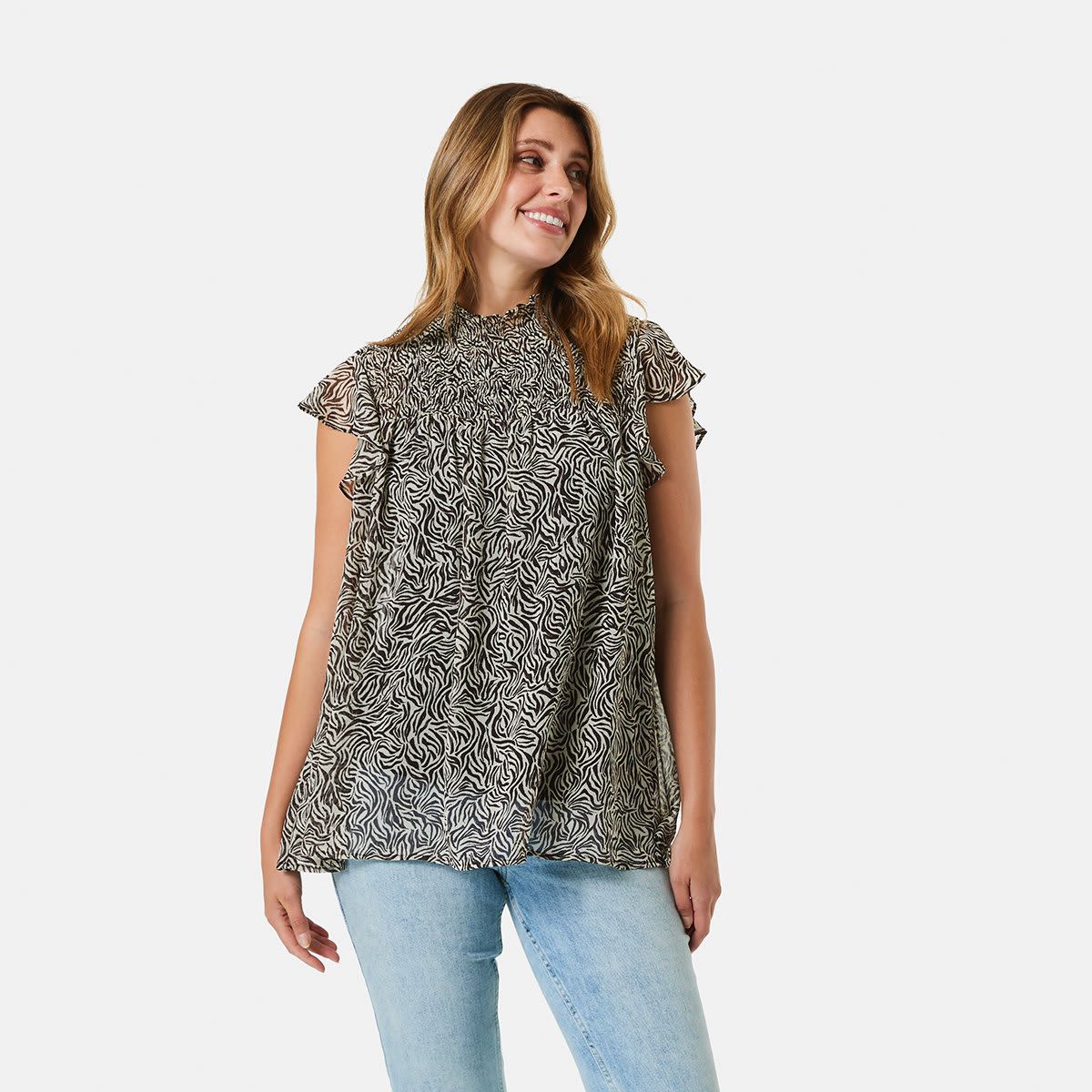 Sleeveless Frill Shirred Top