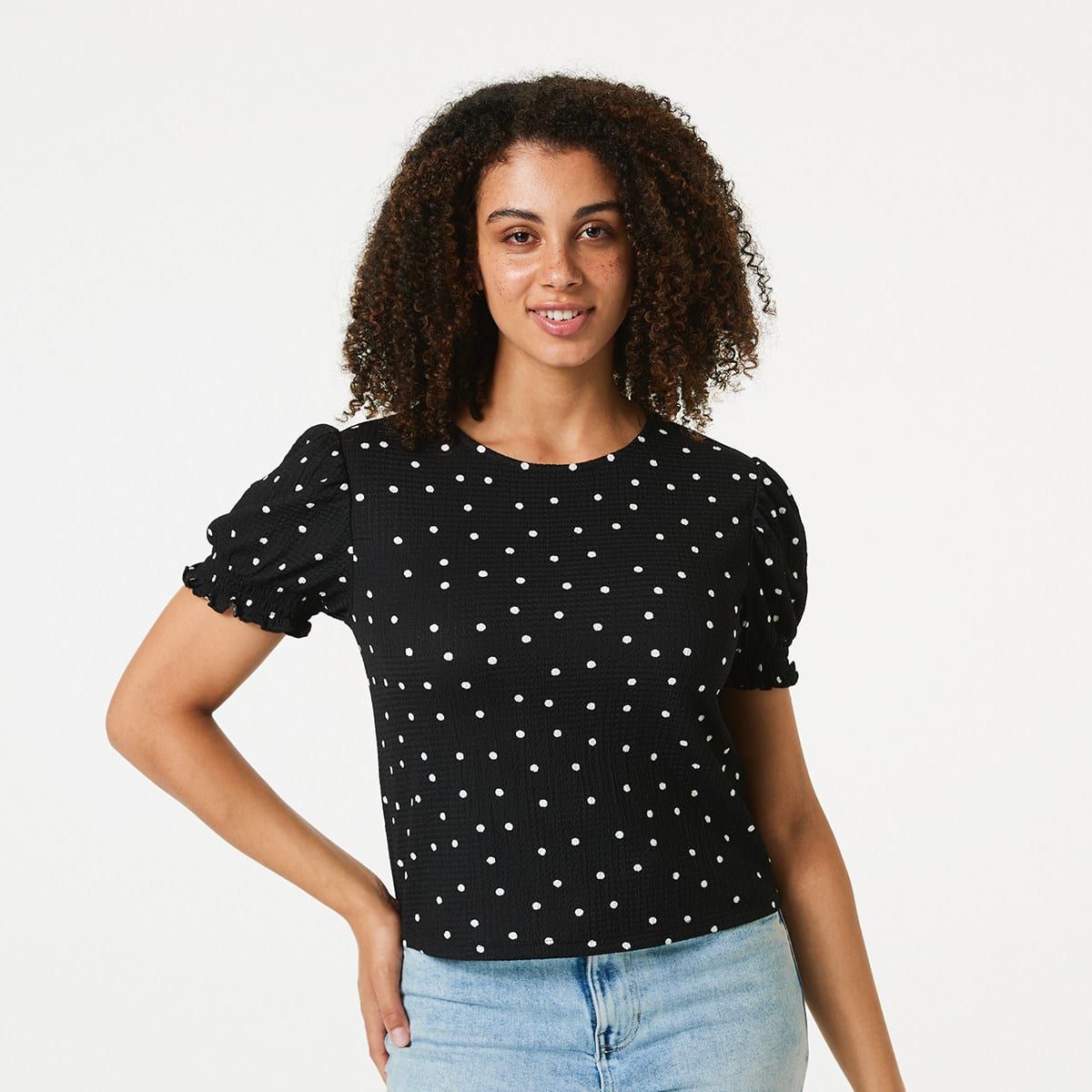 Short Shirred Sleeve Top