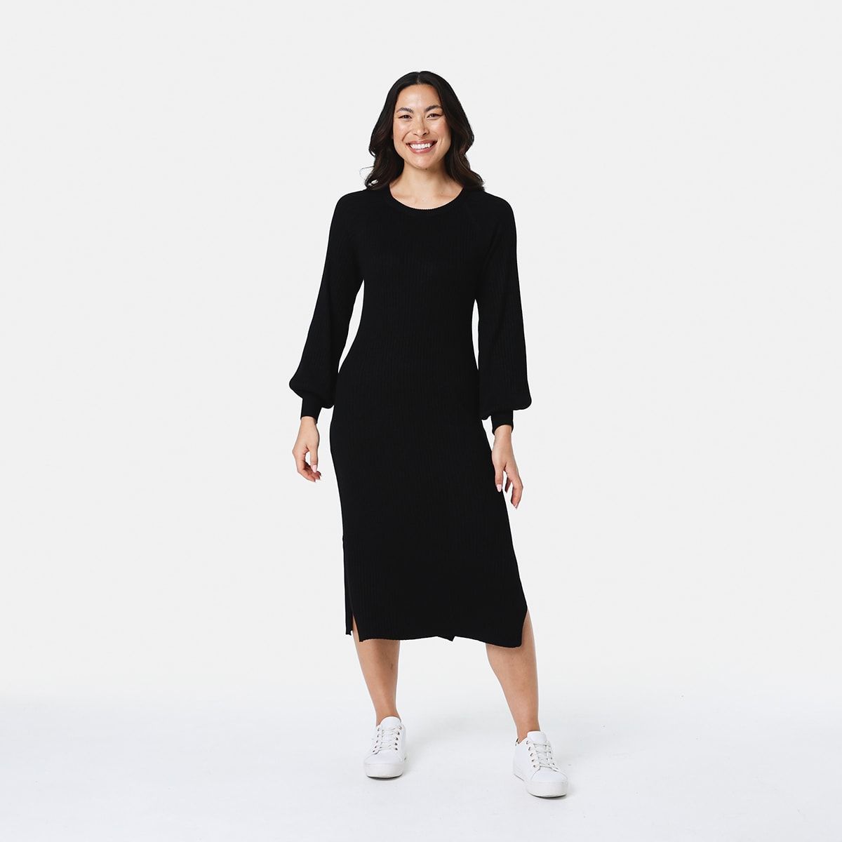 True Knit Crew Neck Rib Midi Dress