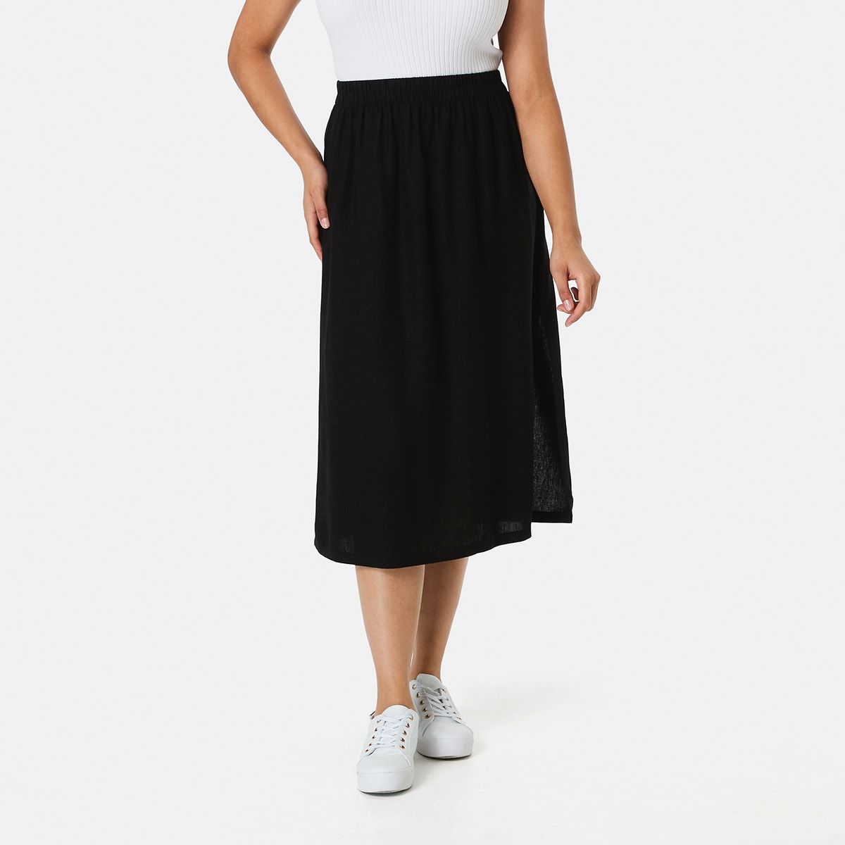 Linen Blend Split Skirt