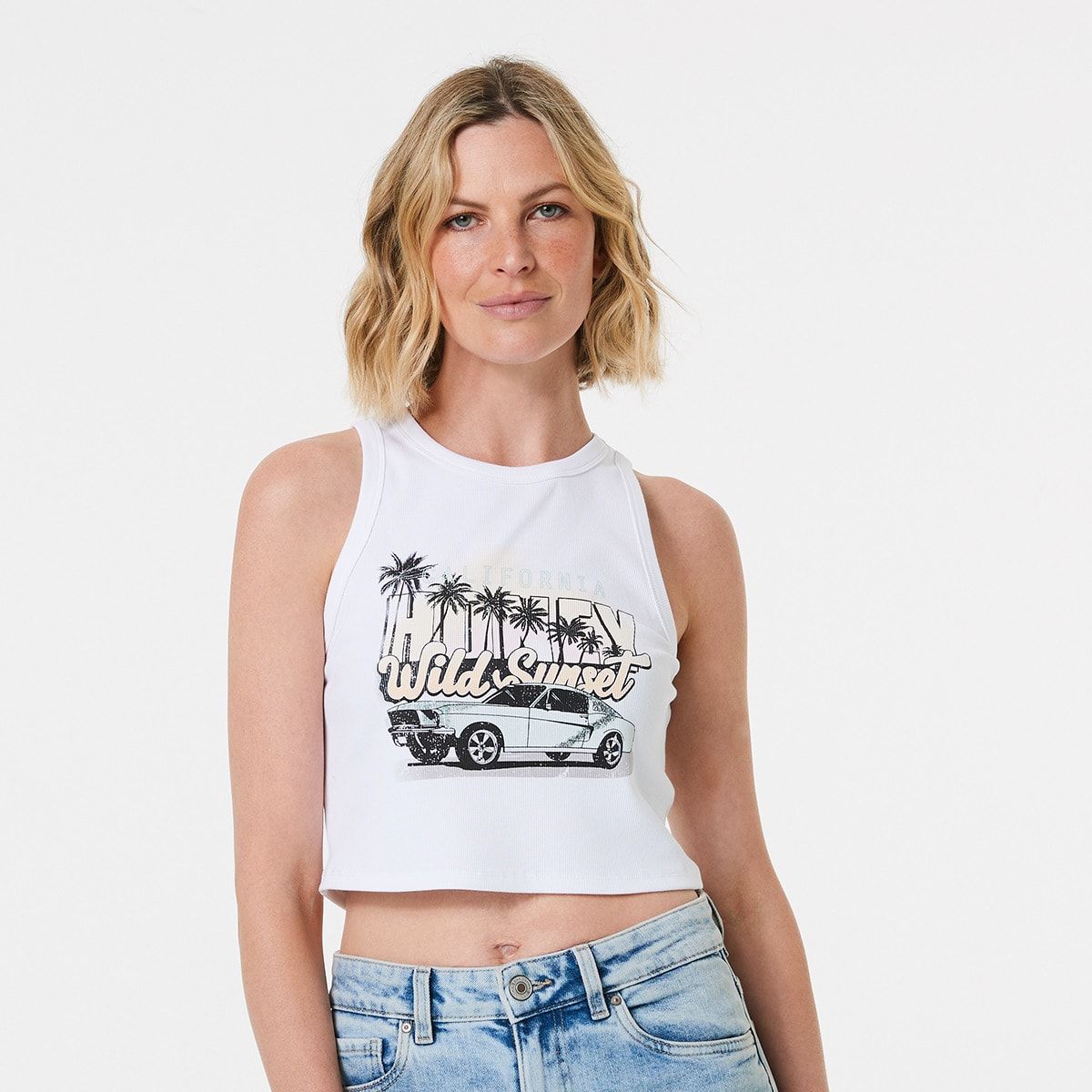 Sleeveless Printed Rib Crop Tank