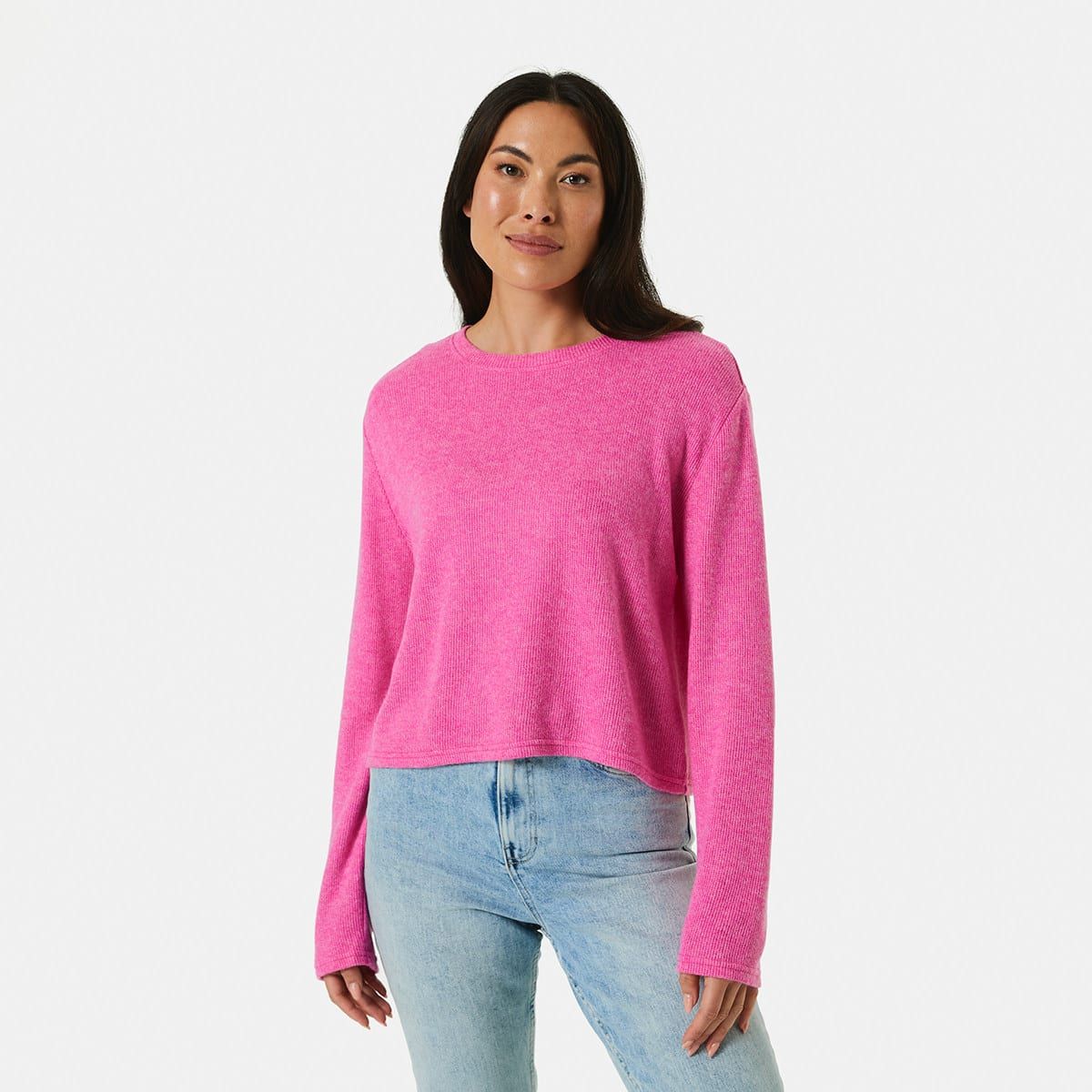 Long Sleeve Textured Brush Crew Neck Top