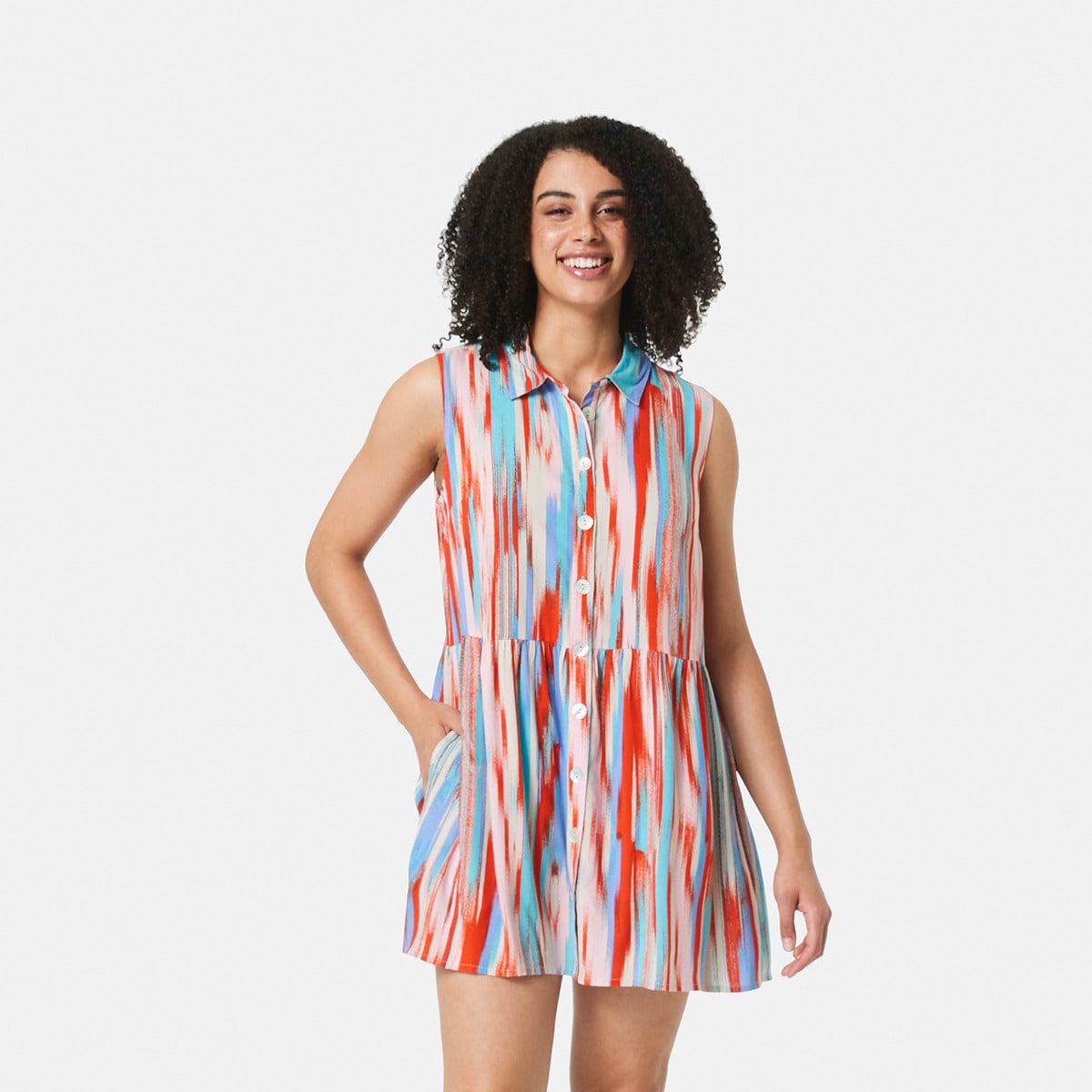 Sleeveless Button Front Shirt Dress