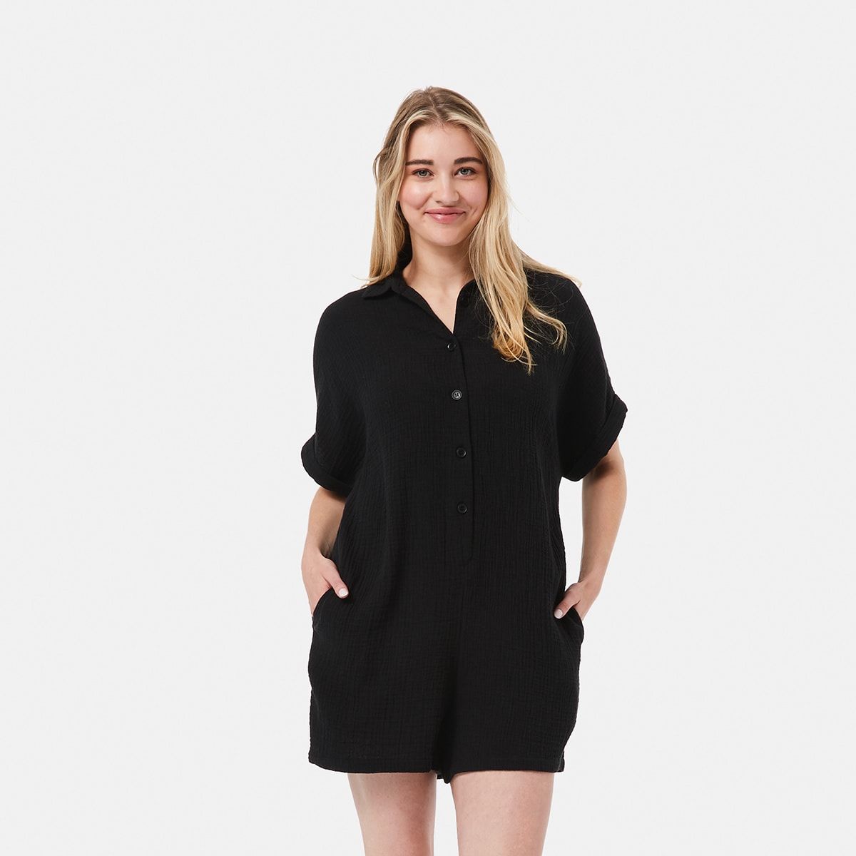 Short Sleeve Button Front Playsuit