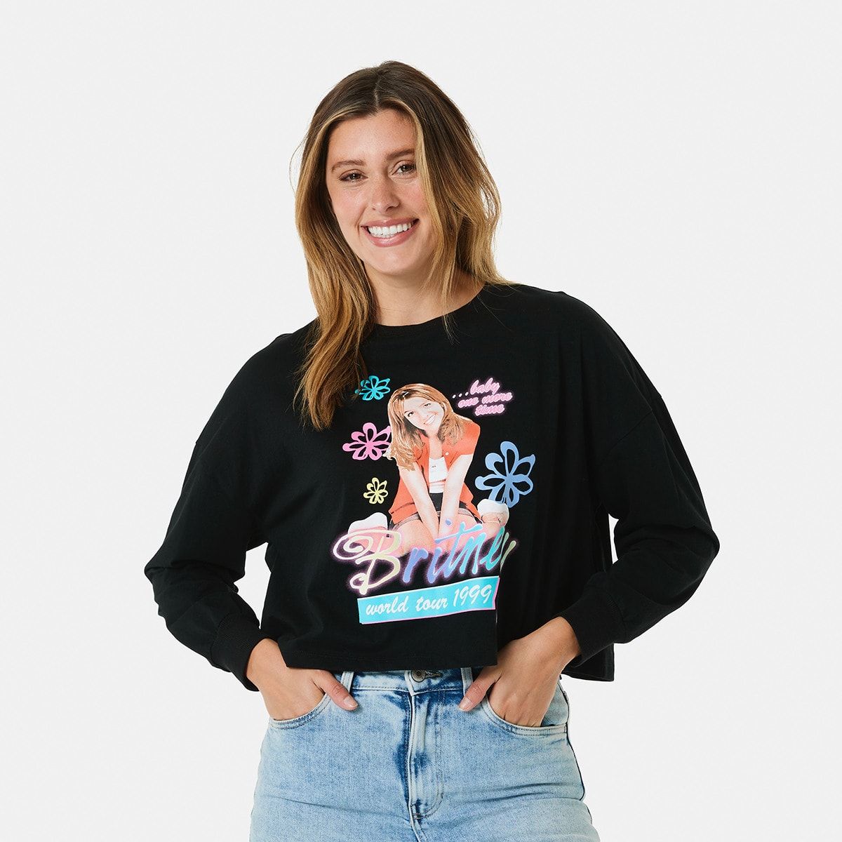 Long Sleeve Britney Spears License Crop T-shirt