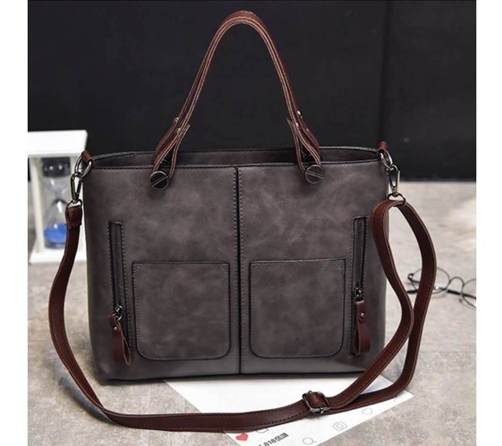Women shoulder vintage PU leather casual tote bag (Grey) 1847C