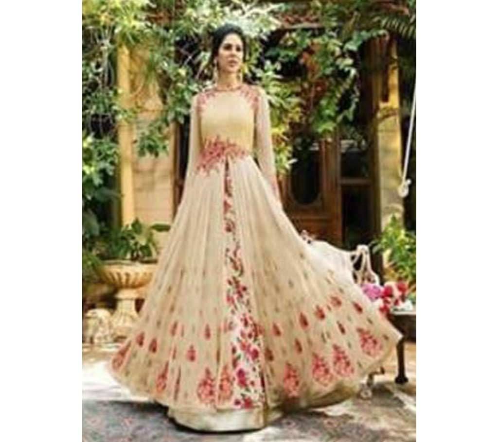 Semi Stitched Indian silk With Heavy Embroidery Gown - Copy