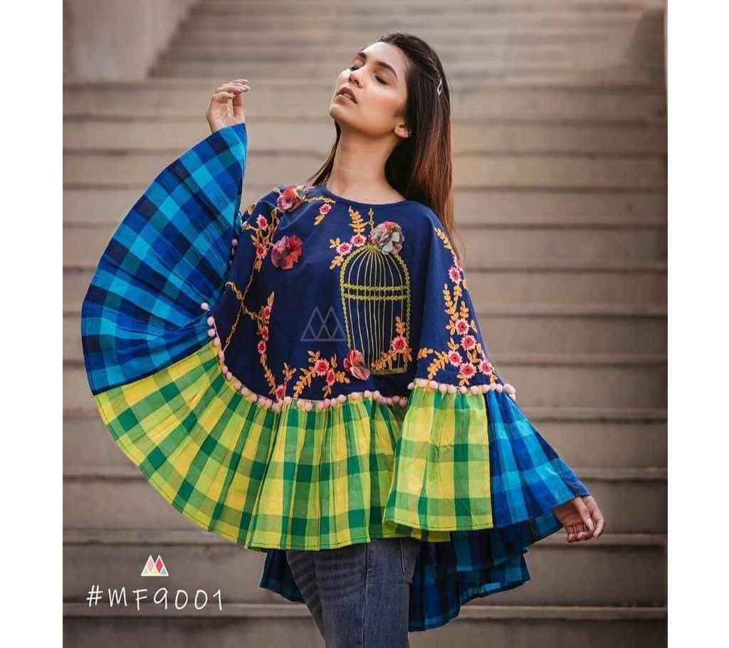 RANGEELA RE Colorful Embroidered Ponchos Navy Blue with Orange