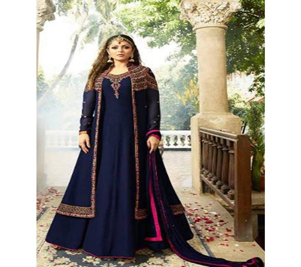 navy blue un-stitched georgette with embroidery Gown suit