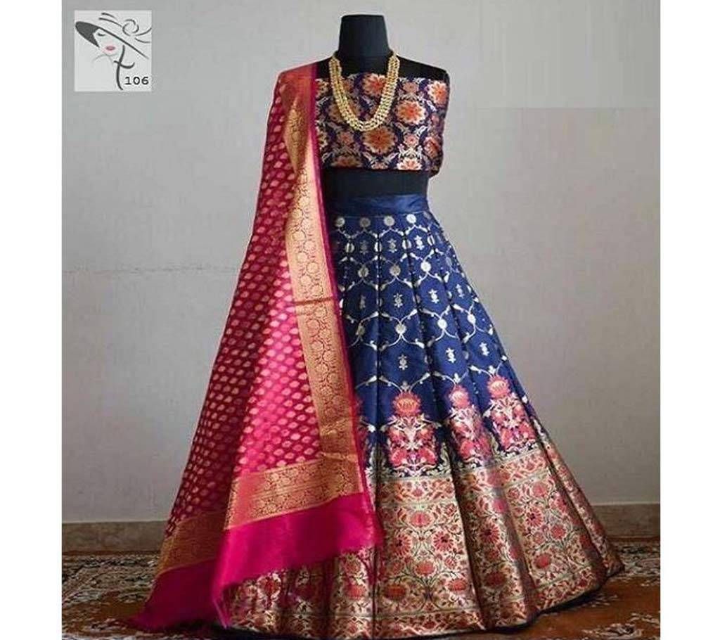 Benarasi Silk Lehenga Gold Multi Design Pink Gold Design Dopatta