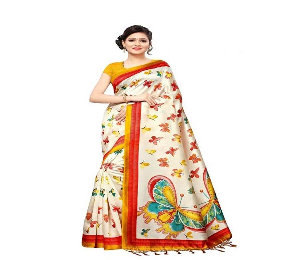 Mayshury Silk Saree - Off White Orange Butterfly Design