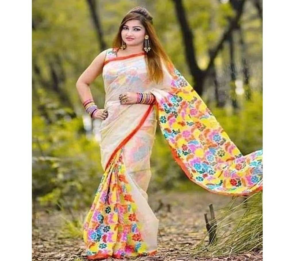 Boishakhi quota cotton with screen print work saree