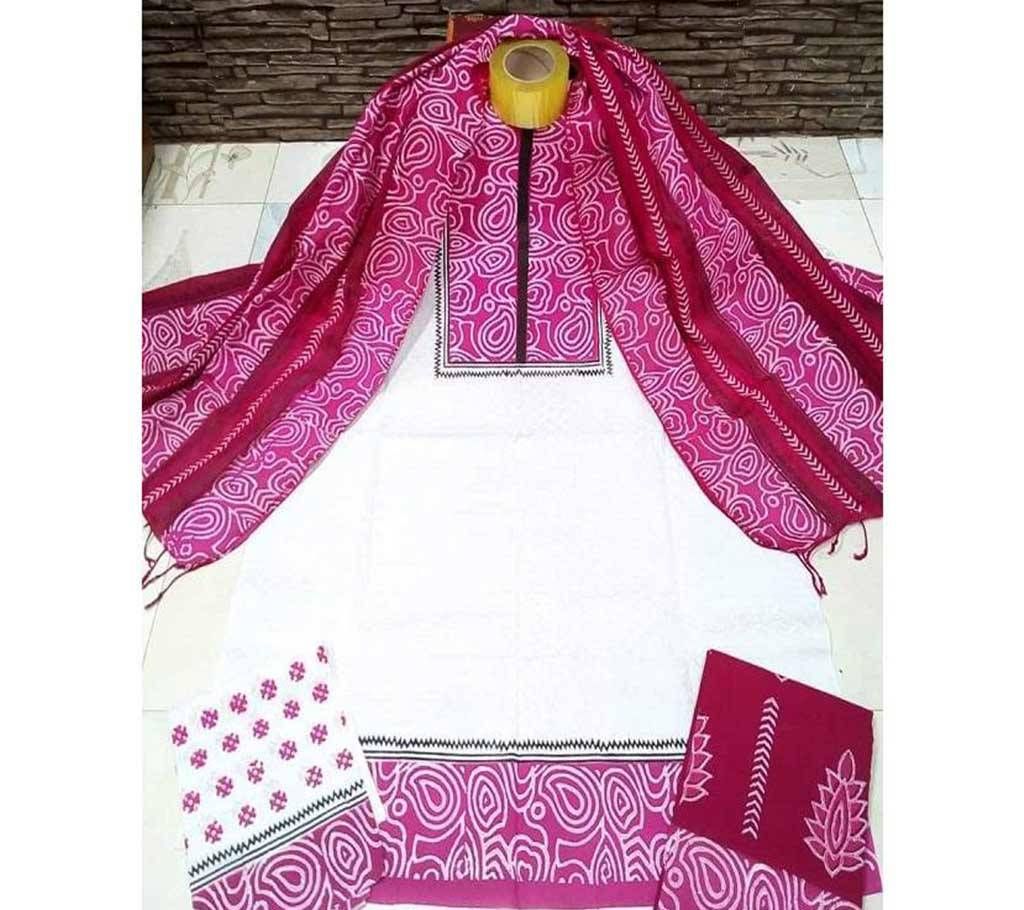 Spray Block Printed Unstitched Salwar Kameez for Women