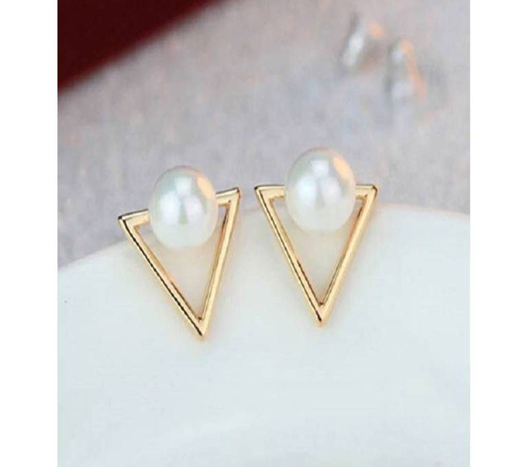 Brincos Triangle Stud Pearl Earrings