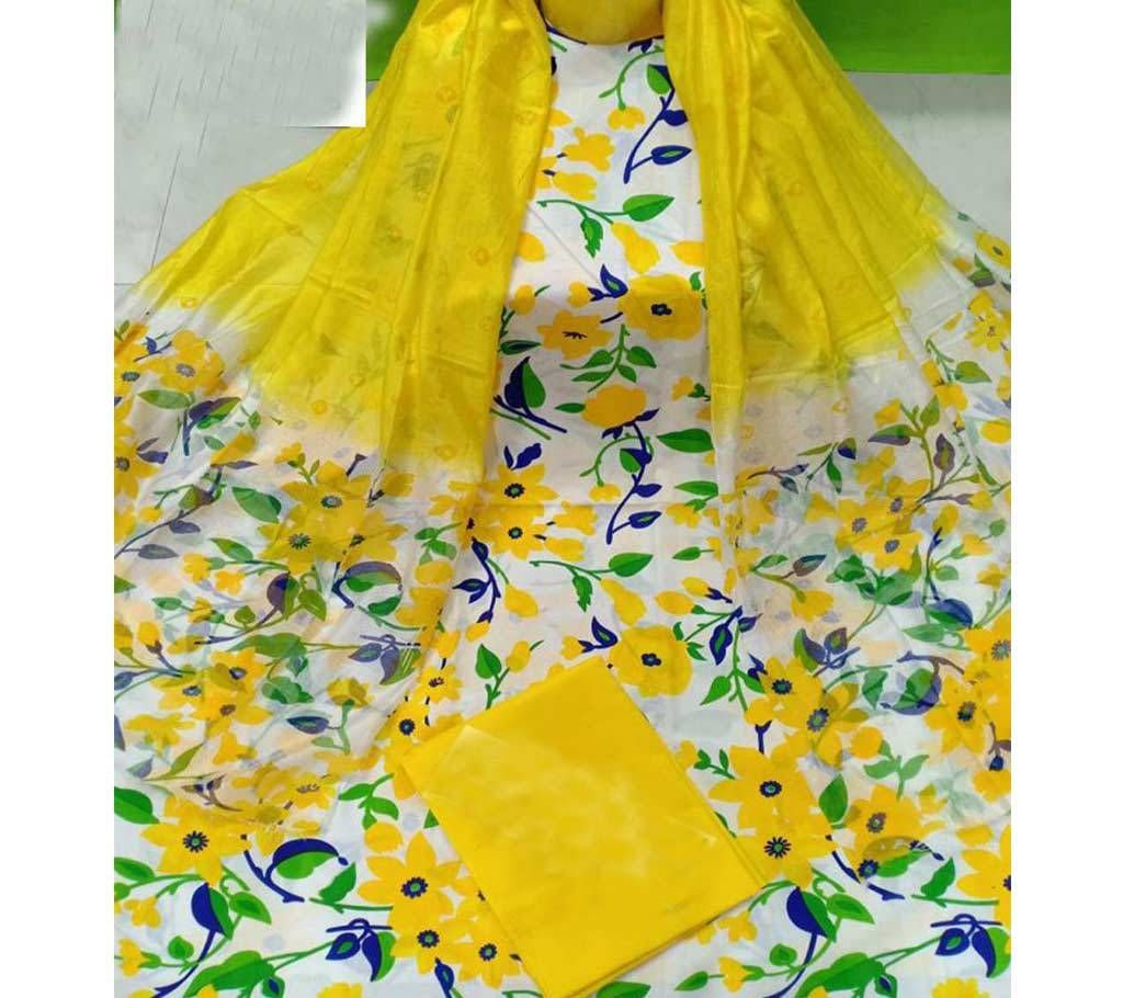 Unstitched Cotton Three piece With Screen Print