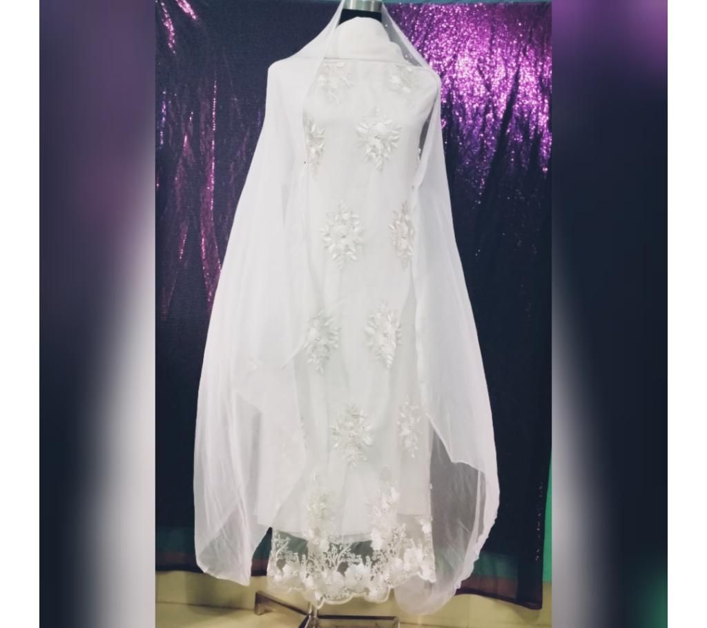 Unstiched Embroidery and Pearl work Salwar Kamiz