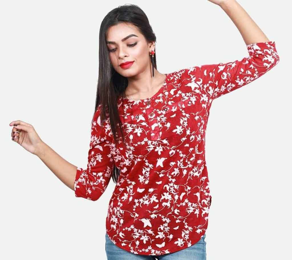 Ladies Cotton Full Sleeve Tops Red