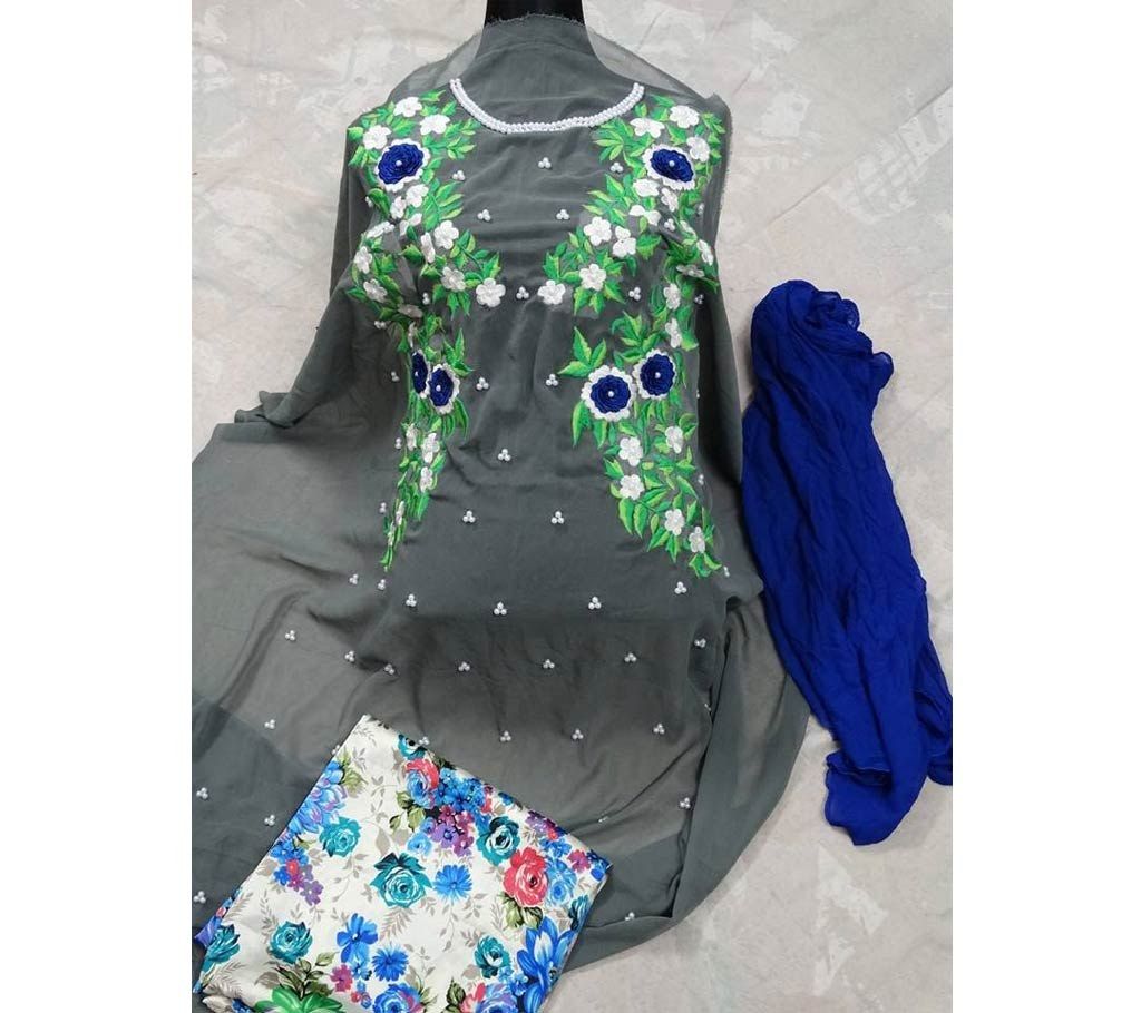 Unstitched Georgette Embroidery Three Pc
