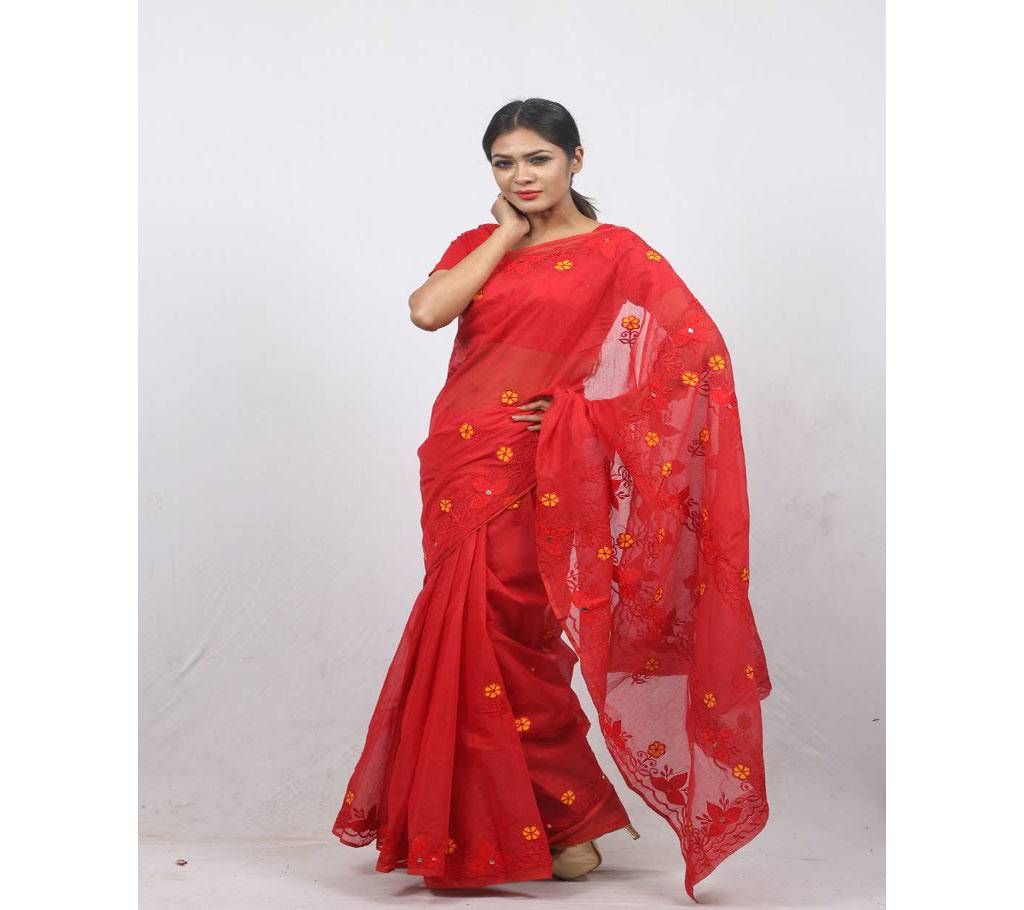 Hand Embroidery Saree -Red