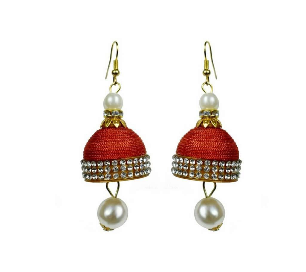 Diamond Cut Stone Settings Silk Thread multicolor Earrings with Pearl
