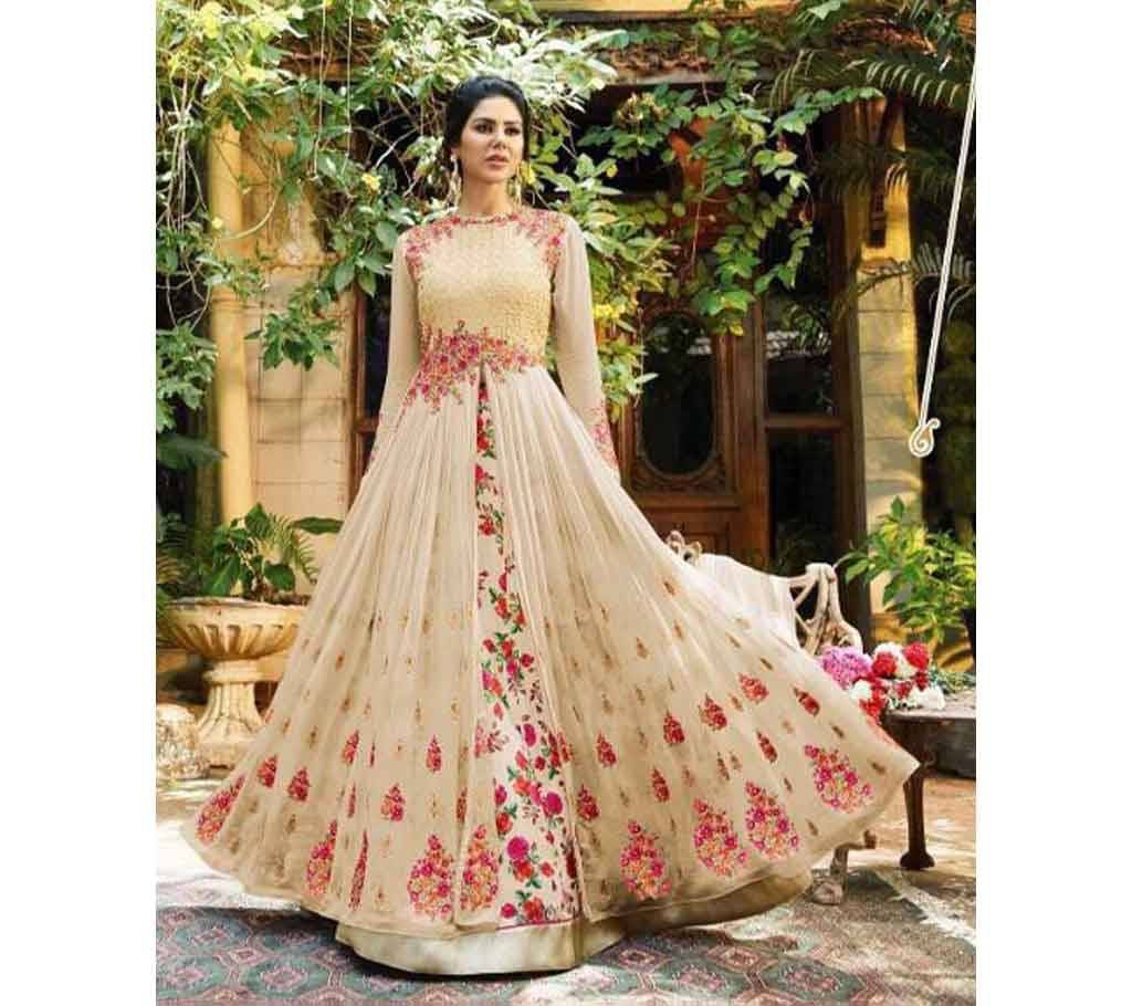 Semi Stitched Soft Georgette Embroidered Gown Dress - Copy