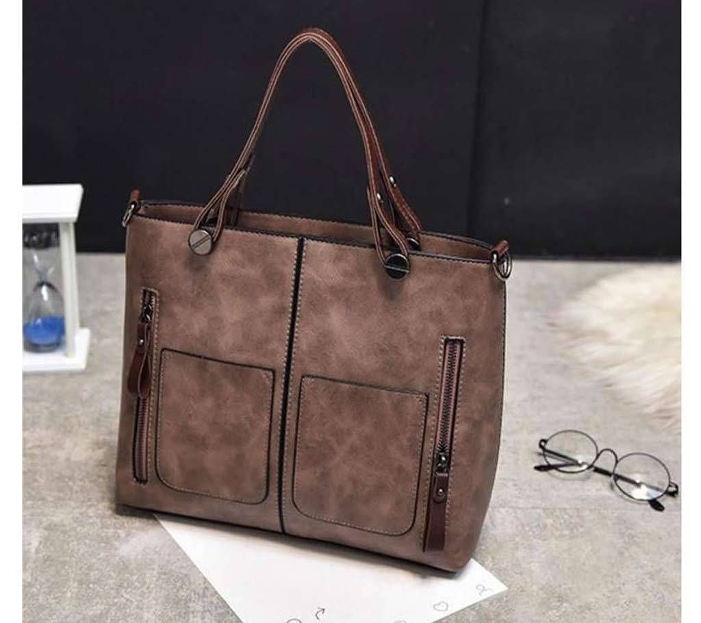 	Women shoulder vintage PU leather casual tote bag (Light Chocolate) 1847D
