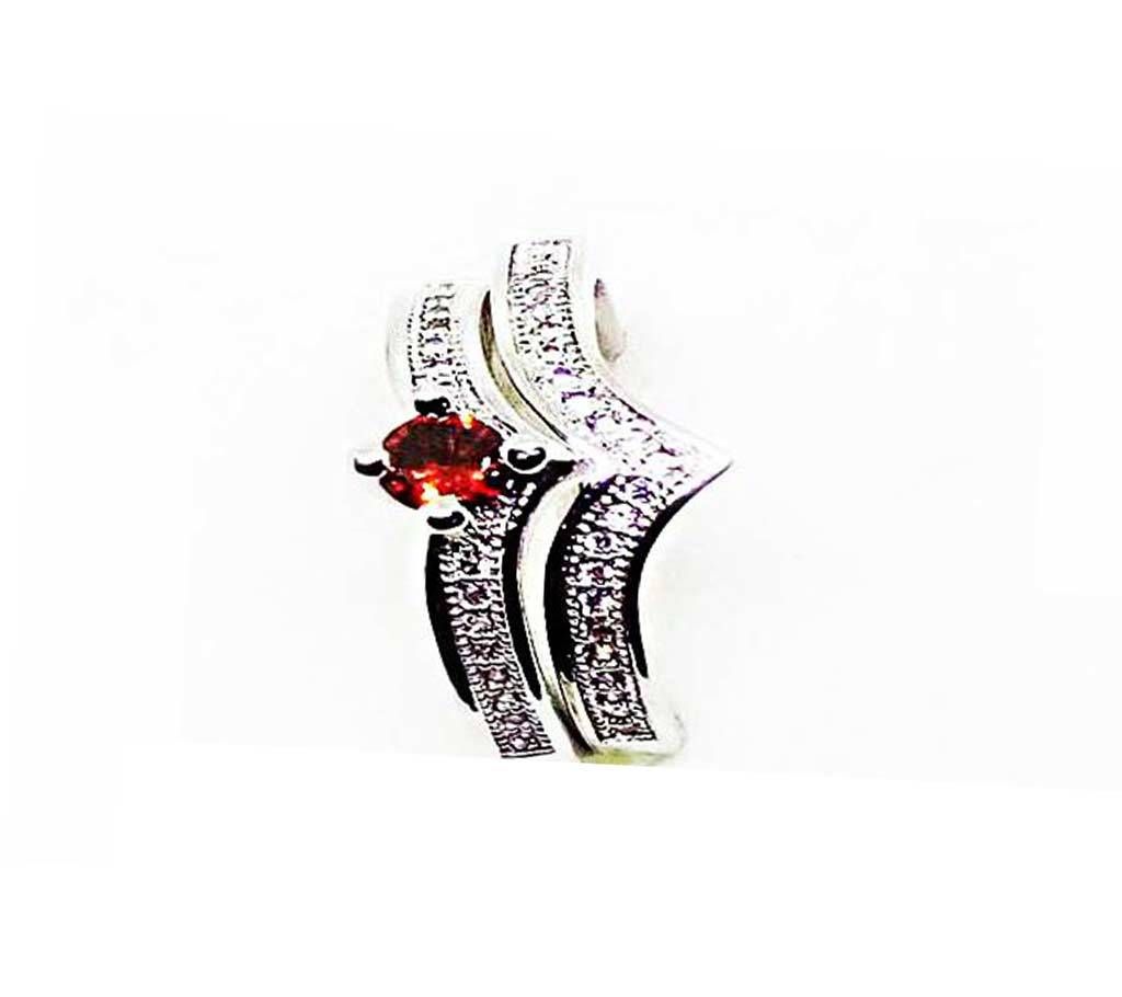Exclusive White & Red Stone Couple Finger Ring - EC03