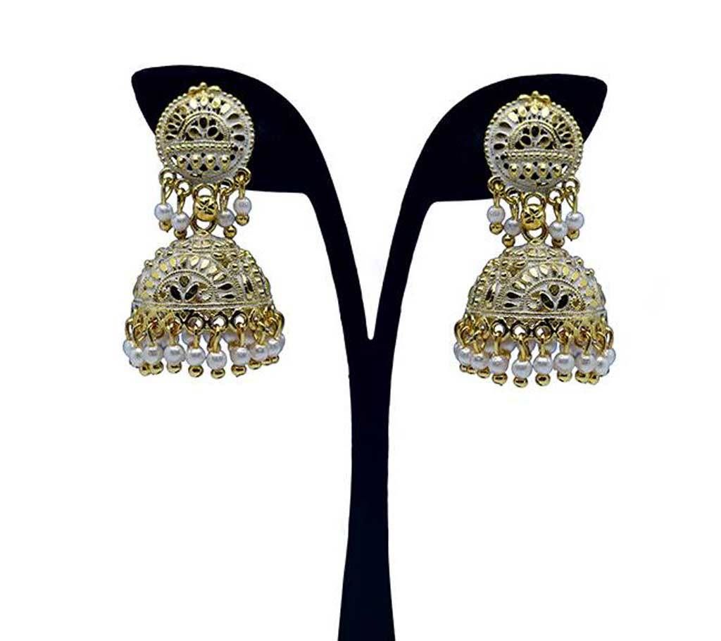 White Pearl Gold Plated Indian Earring For Women
