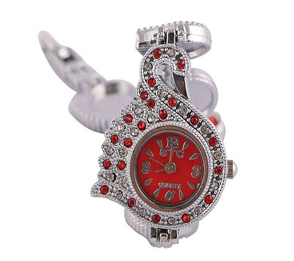 Stainless Steel Analog Watch for Women - Red and Silver