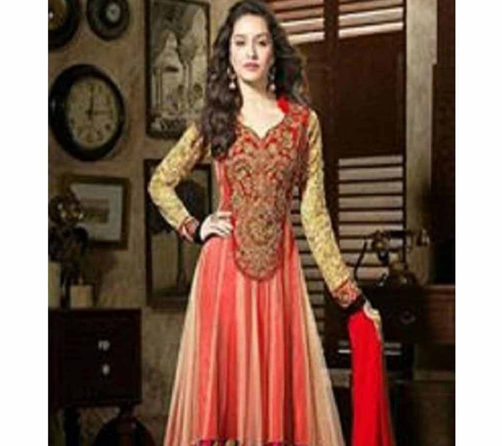 Multi Color soft Net Unstitched  Anorkali  with embroidery for women.