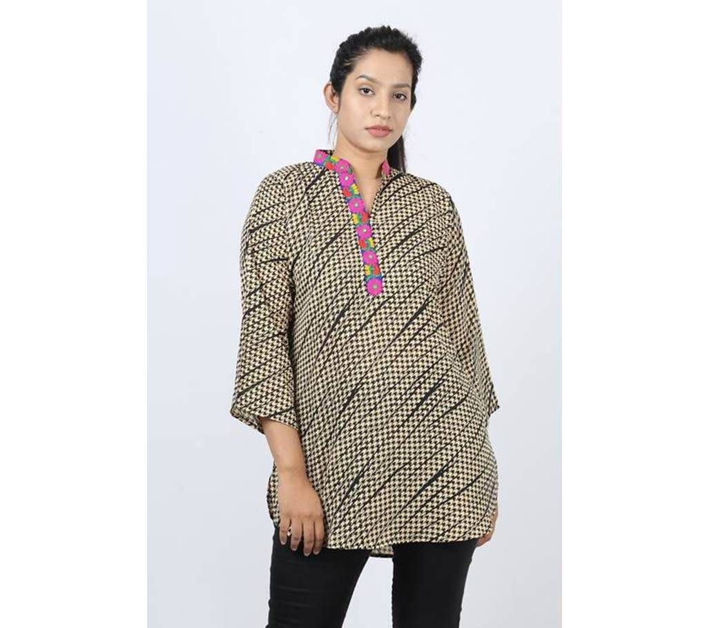 Plain Collar Skin Printed Linen Cotton Ladies Fotua