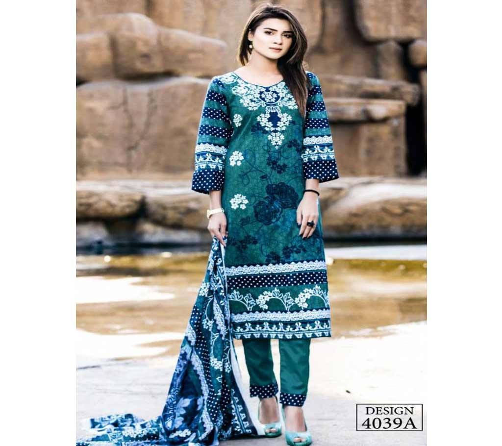 Unstitched Star Cotton Loan Three Piece Dress For Women