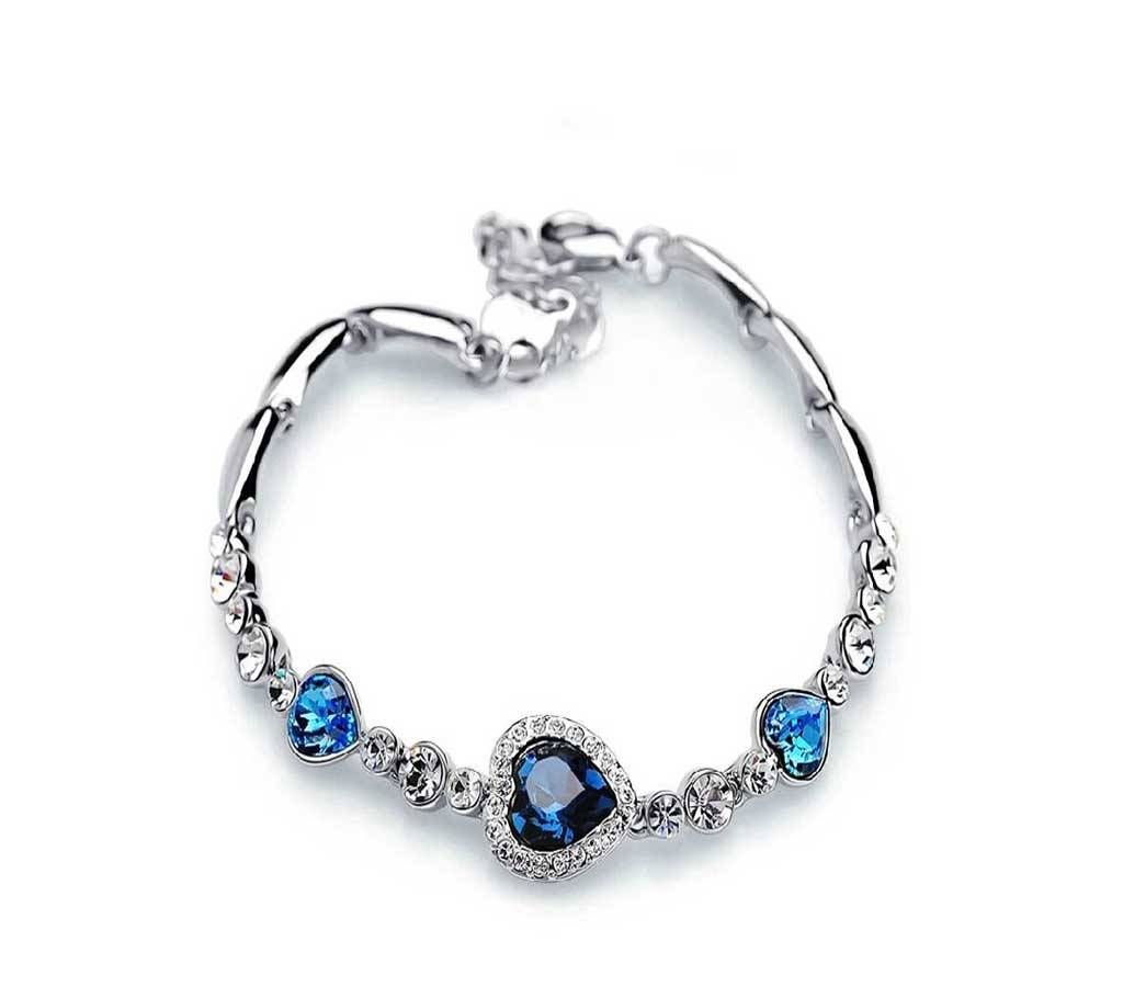 Ocean Blue Silver Crystal Heart shape bracelet