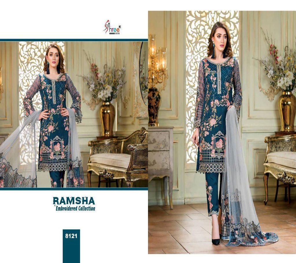 Ramsha Embroidered Collection 8121 Steel Blue