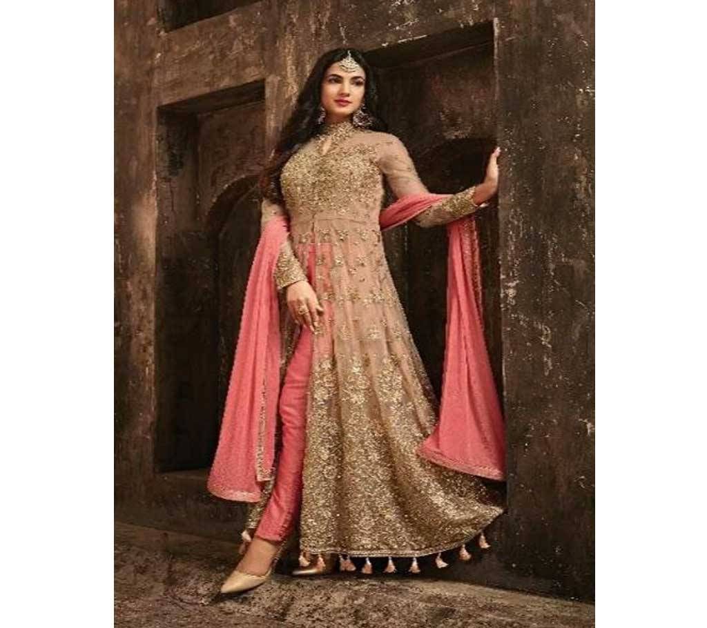 Semi Stitched Indian Weightless Georgette Embroidery Gown