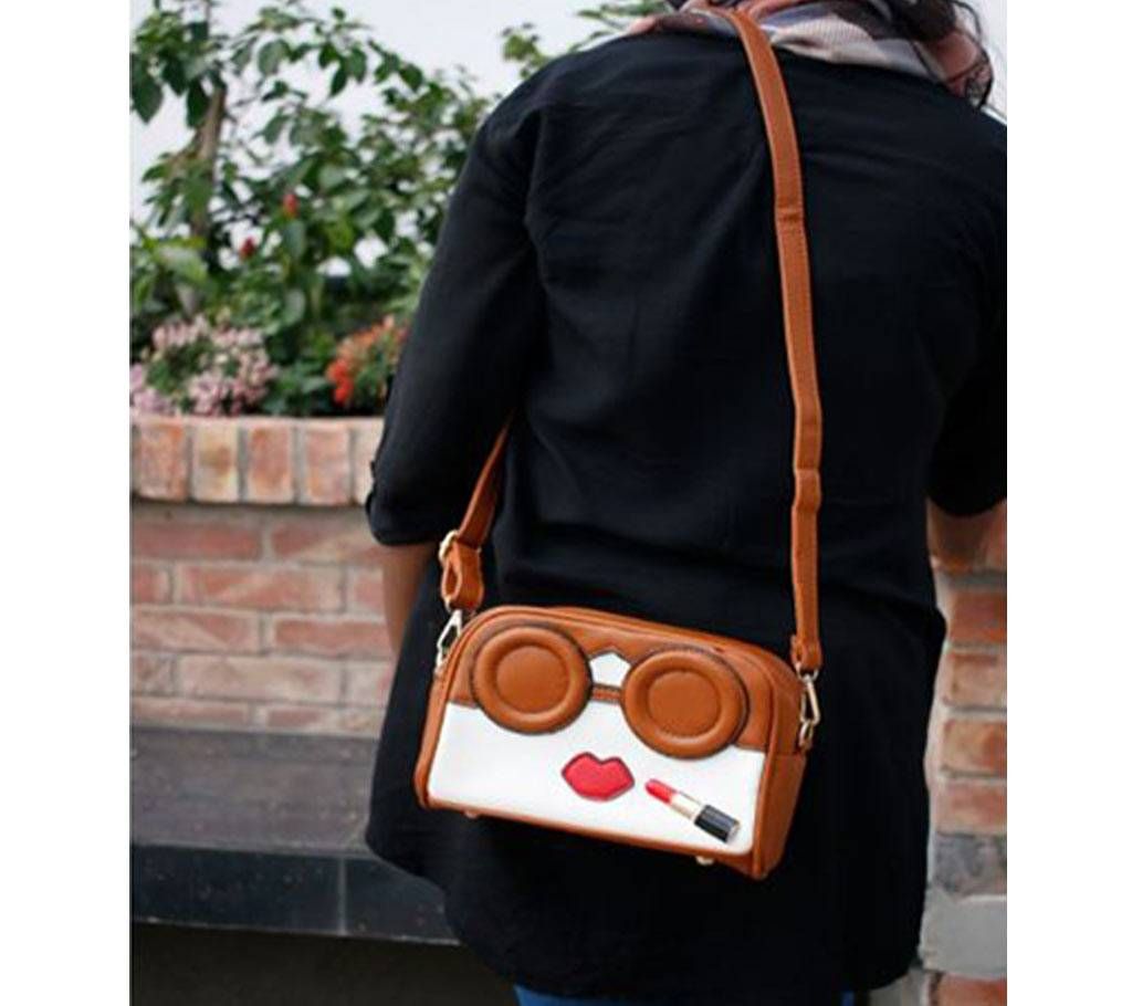 Brown and White with Red Lip Design Ladies Side Bag 14 - A98