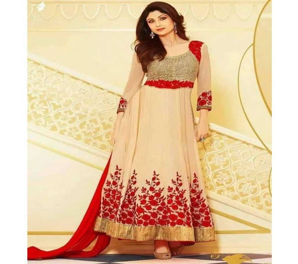 Unstitched Gorget Embroidery Three Piece