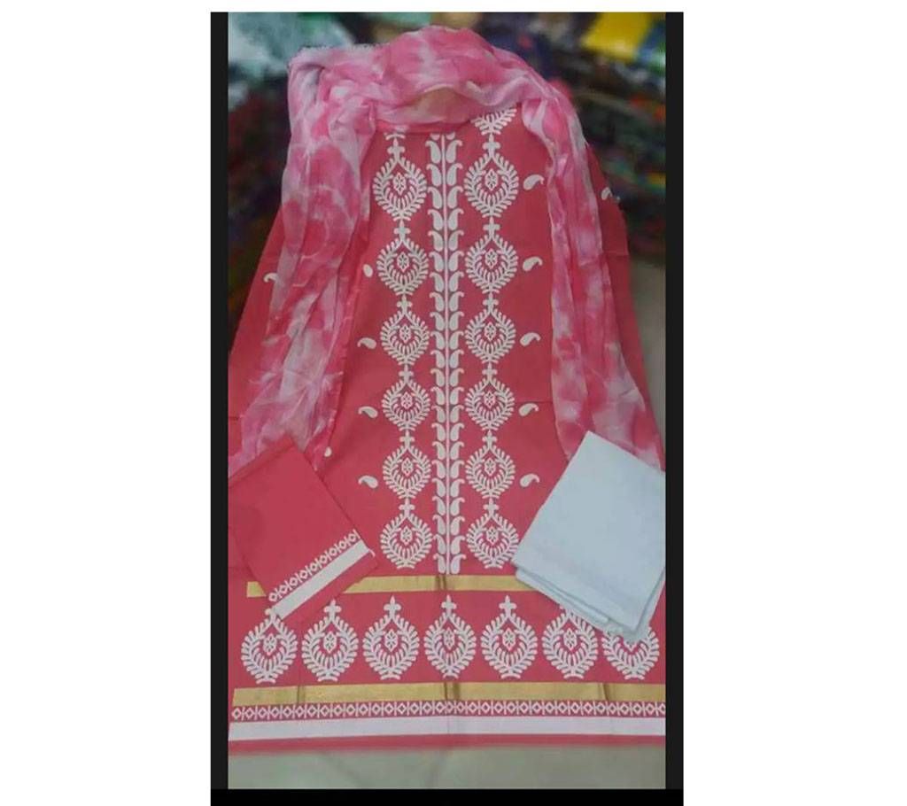 Block printed Unsitched cotton three piece 