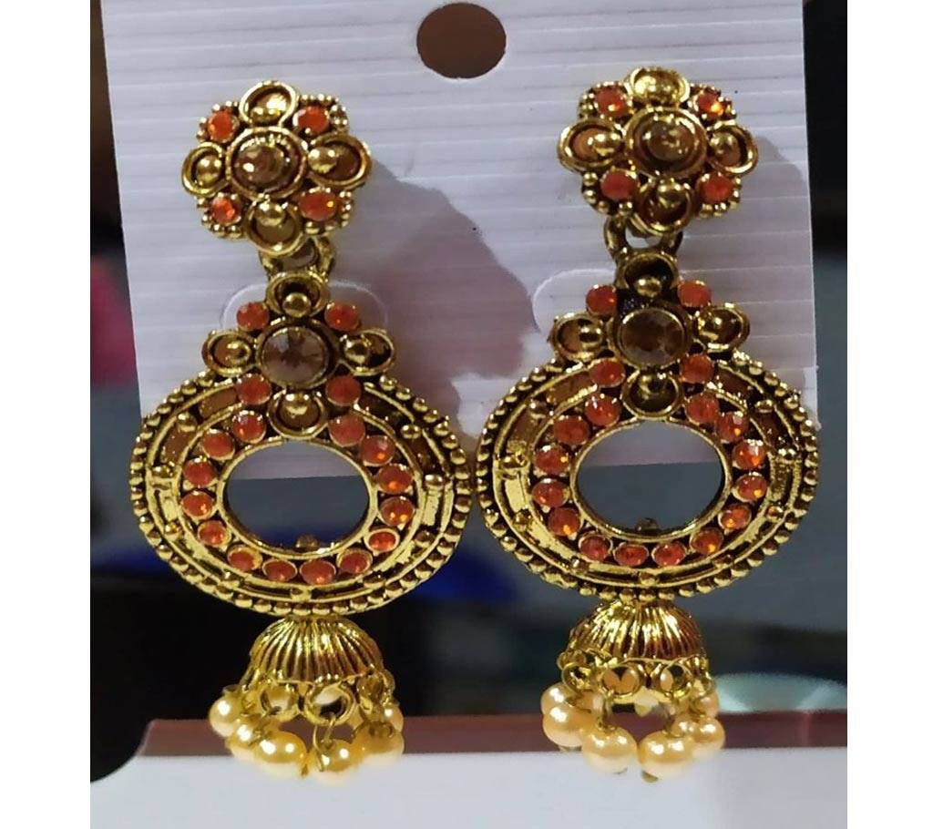 Gold plated and Orange Stone Jhumka 