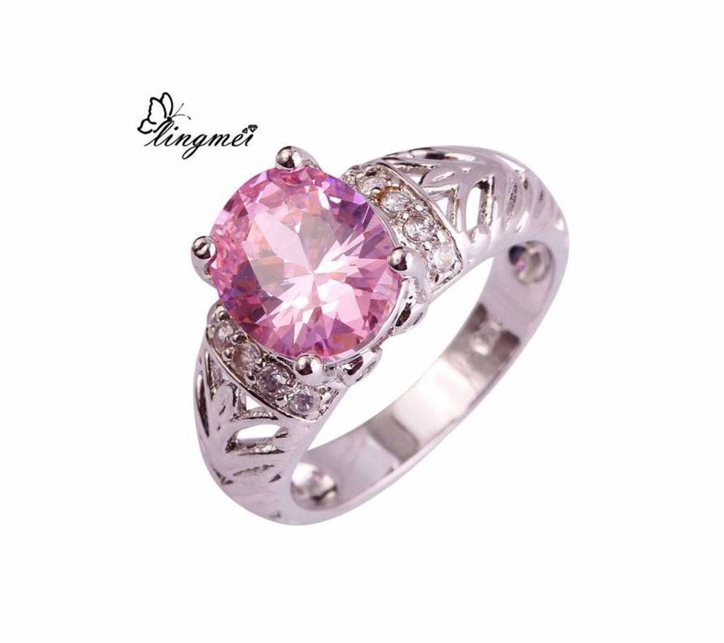 Luxury Pink crystel Silver Rings For Women