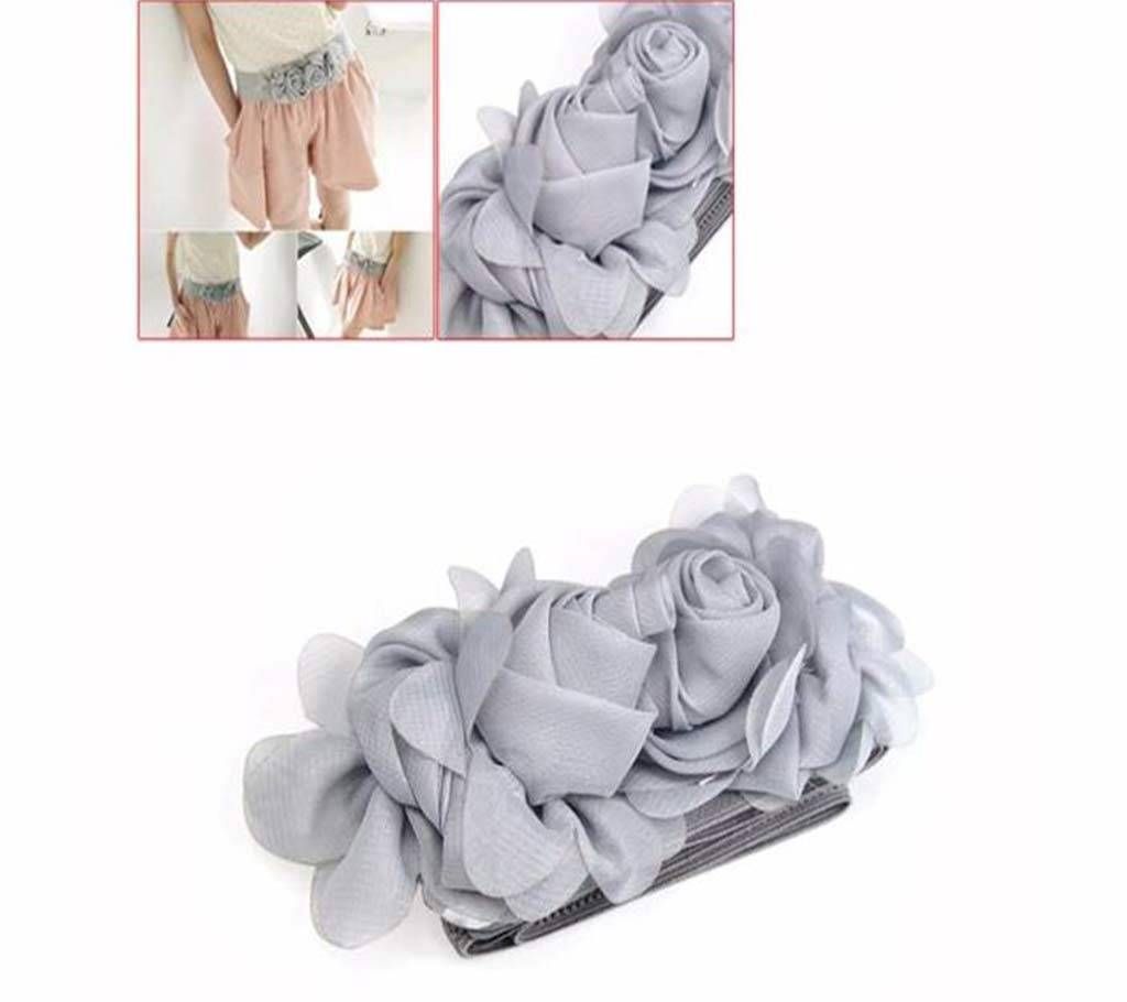 Women's Double Chiffon Flower Buckle Elastic Waist Belt