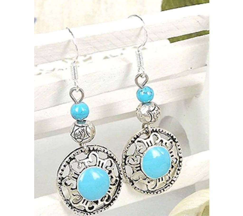 Vintage Tibetan Silver Carving Long Section Round Beads Women Earring Black