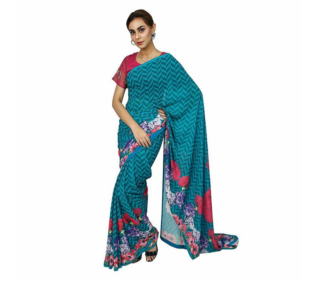 Pest Color (rose print) - Georgette Saree (KPOSE66A)