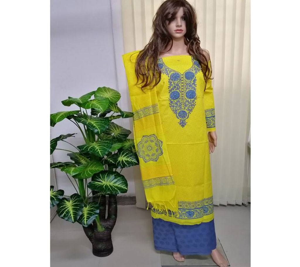 New Style Cotton Block Embroidery Work Three Piece