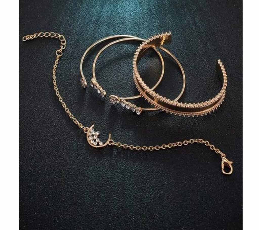 4 Pcs/set Gold Color Moon Star Geometry Crystal Bracelets for Women