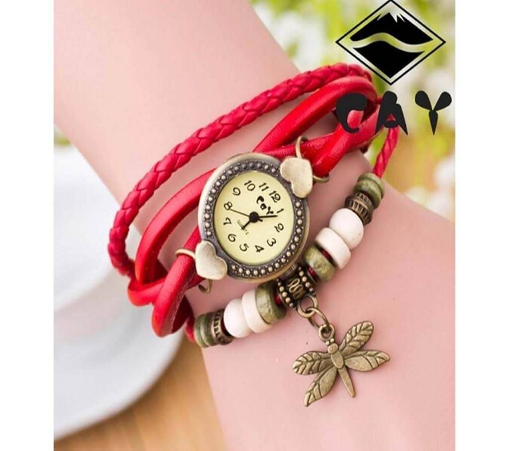 Bracelet Type Wrist Watch For Women-Red