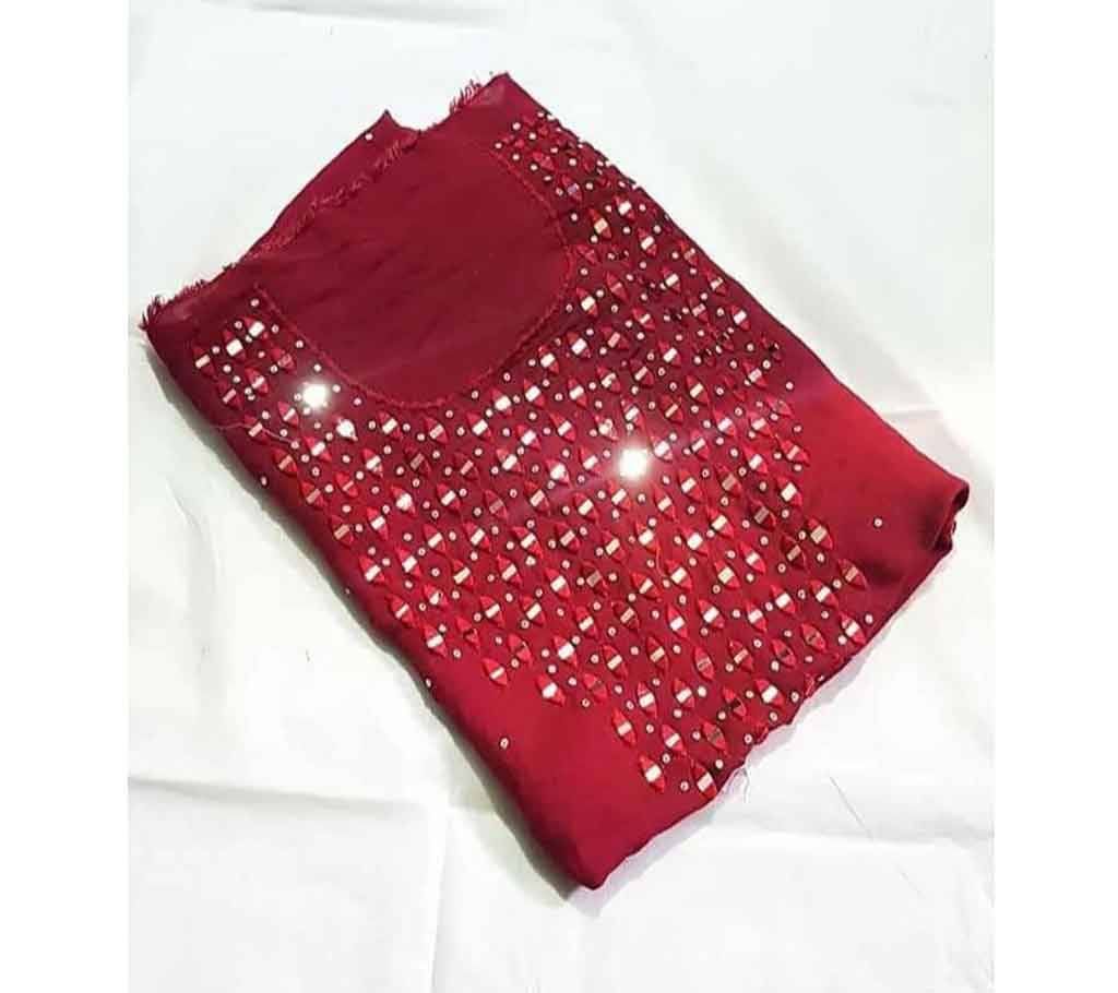 Unstitched embroidery & Glass work marron Color kameez for Women (1 piece)