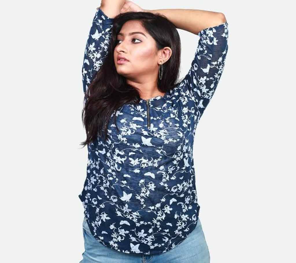 Ladies Cotton Full Sleeve Tops Blue
